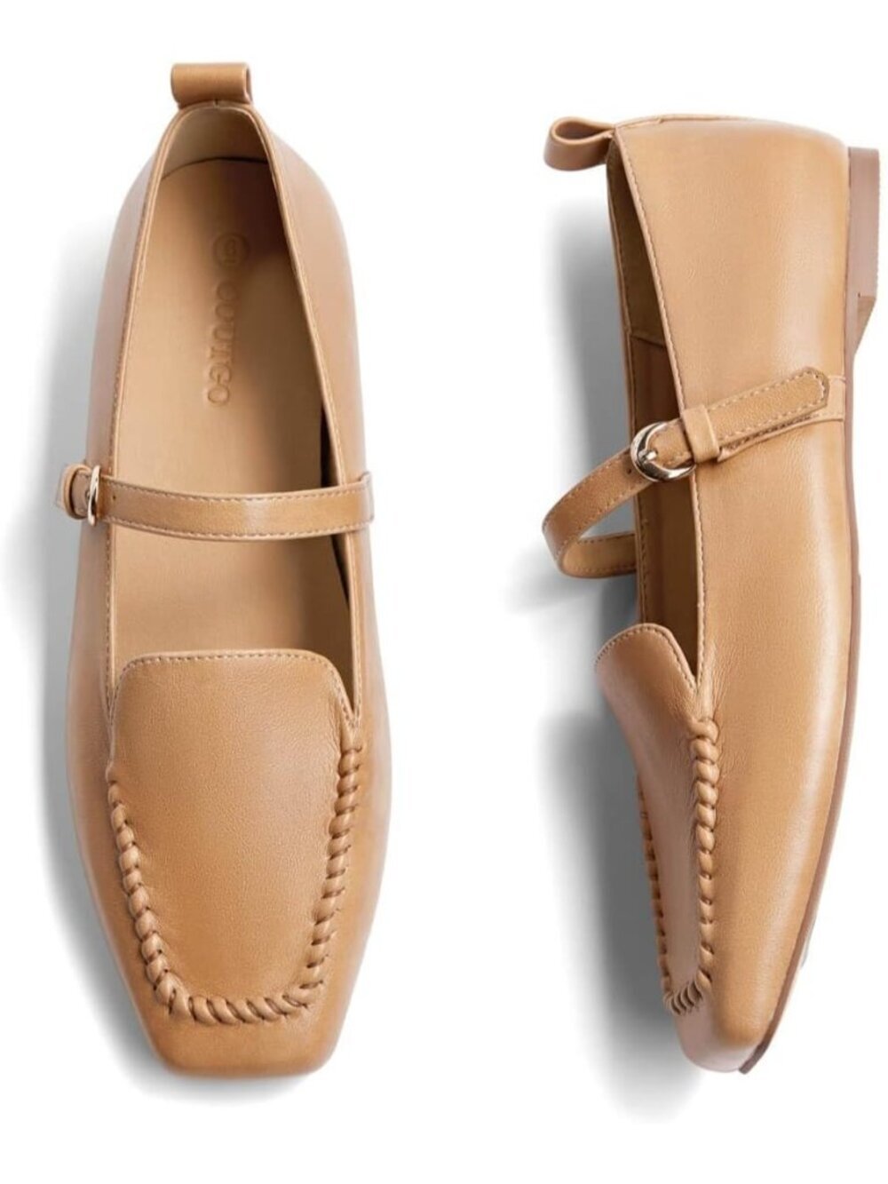 Women's Khaki Faux Leather Square Toe Comfortable Ballet Flats Shoes For Work